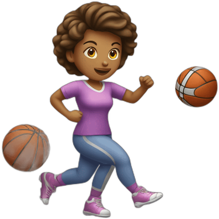 female playing football with small basket ball emoji