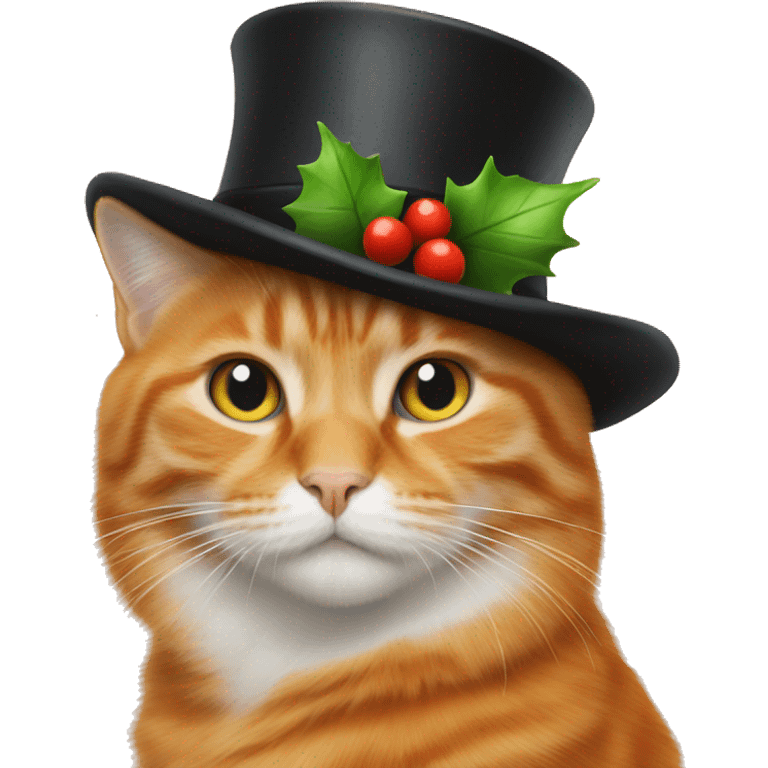 Orange Cat wearing a top hat with holly emoji