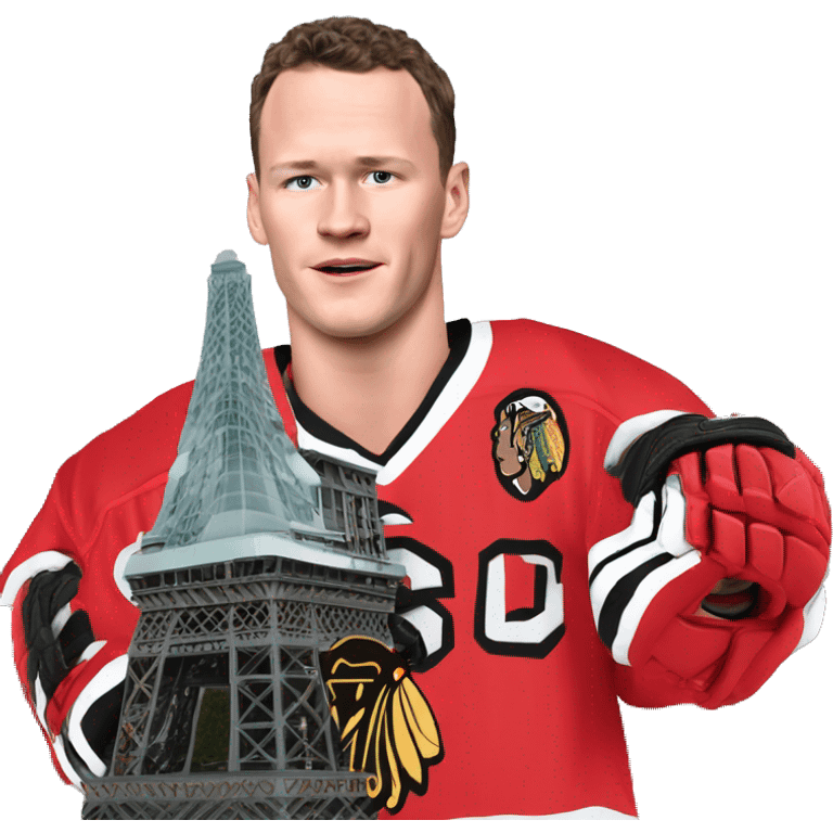 Jonathan Toews in front of the Eiffel Tower  emoji