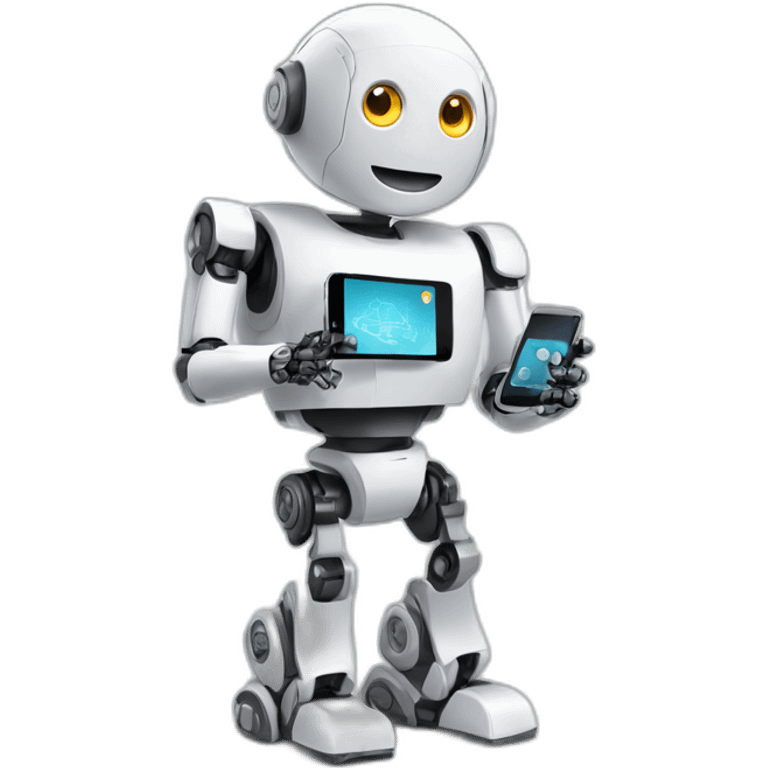 A robot holding a smartphone showcasing the integration of technology into everyday life emoji