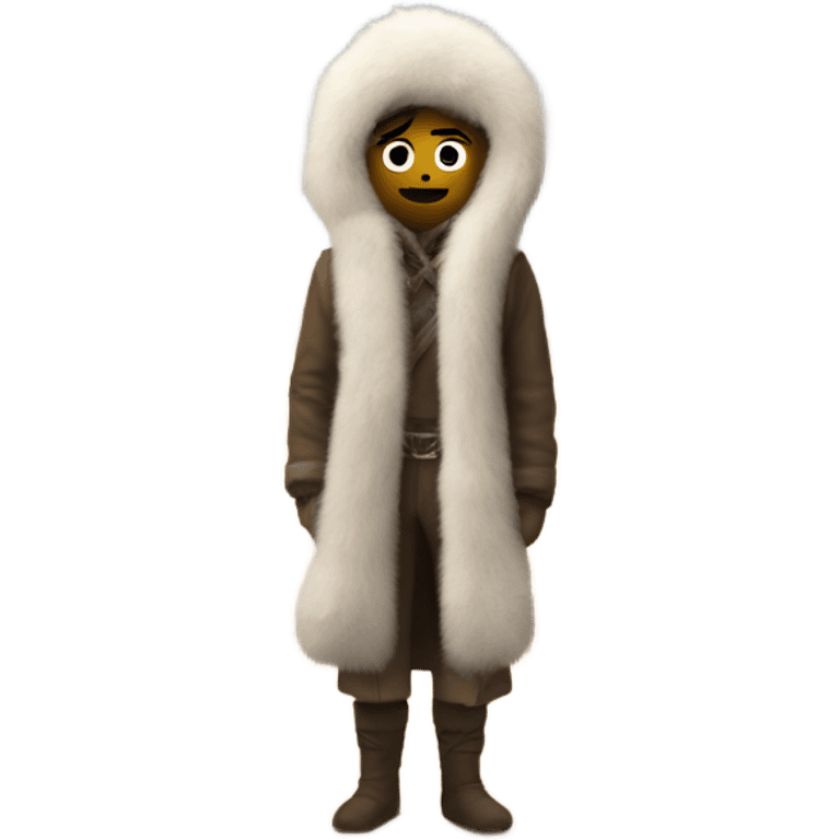 A person with a fur at light in the desert and there is snow  emoji