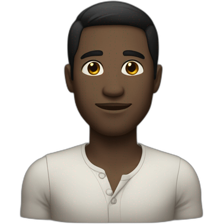 A dark-skinned man with smooth black hair styled to the right emoji