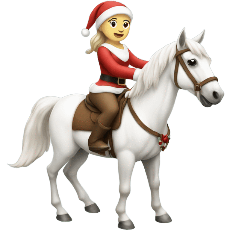 Female santa riding a white and brown horse  emoji