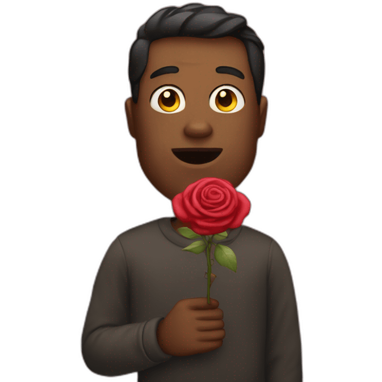 man holding rose in his mouth emoji