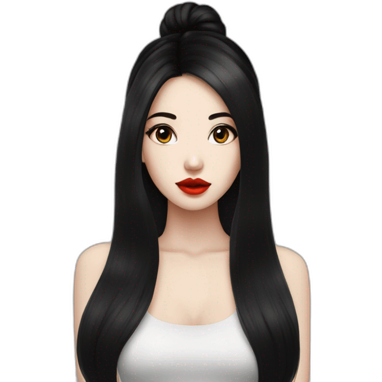 Beautiful young woman,Black hair,long hair,White skin,oval face,big eyes,Blackeyes,Redlips,Chinese emoji