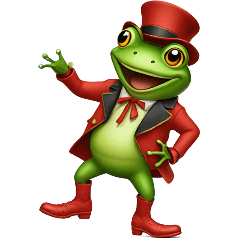 a frog dancing with red boots on emoji