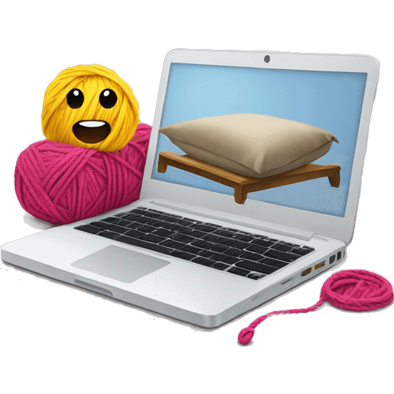 Laptop on a bed and yarn emoji