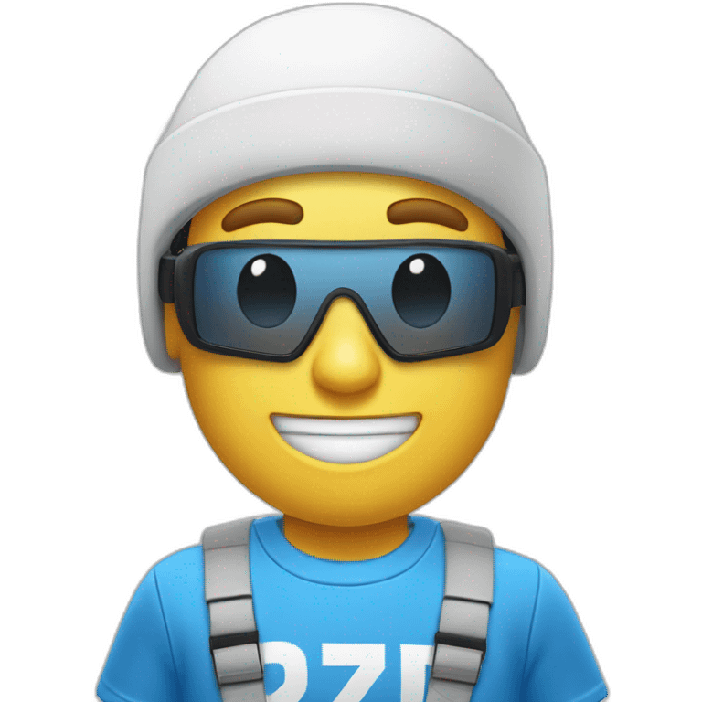 Un homme blanc qui joue à un jeux vr avec un t-shirt bleus emoji