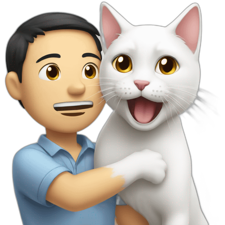 white cat slaps Asian man in the face emoji