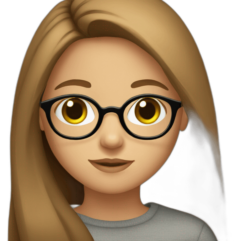 Girl with glasses green eyes long brown hair emoji