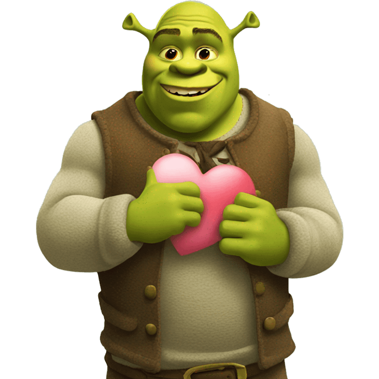 Shrek holding up a heart emoji