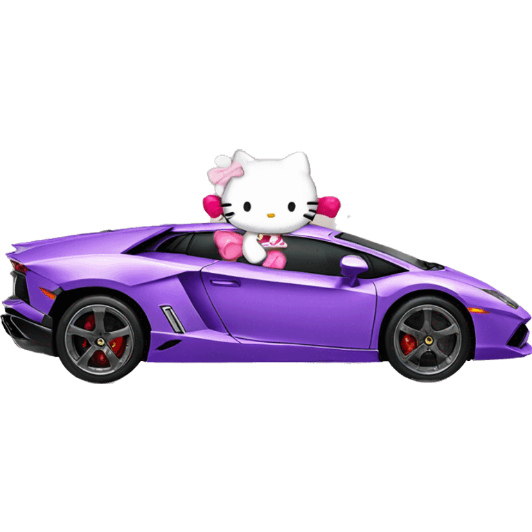 lamborghini with hello kitty driving in it emoji