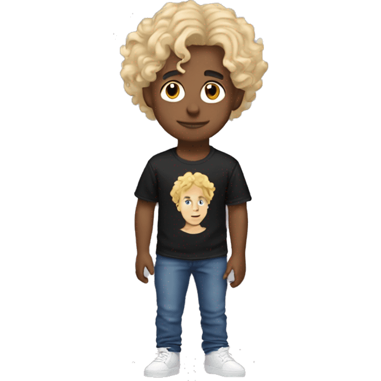 blonde boy with curly hair wearing a playboy carti t-shirt emoji