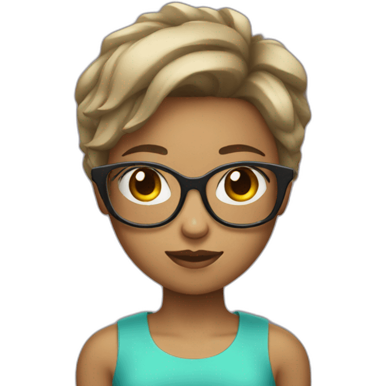 Girl with short hair glasses and dumbbell emoji