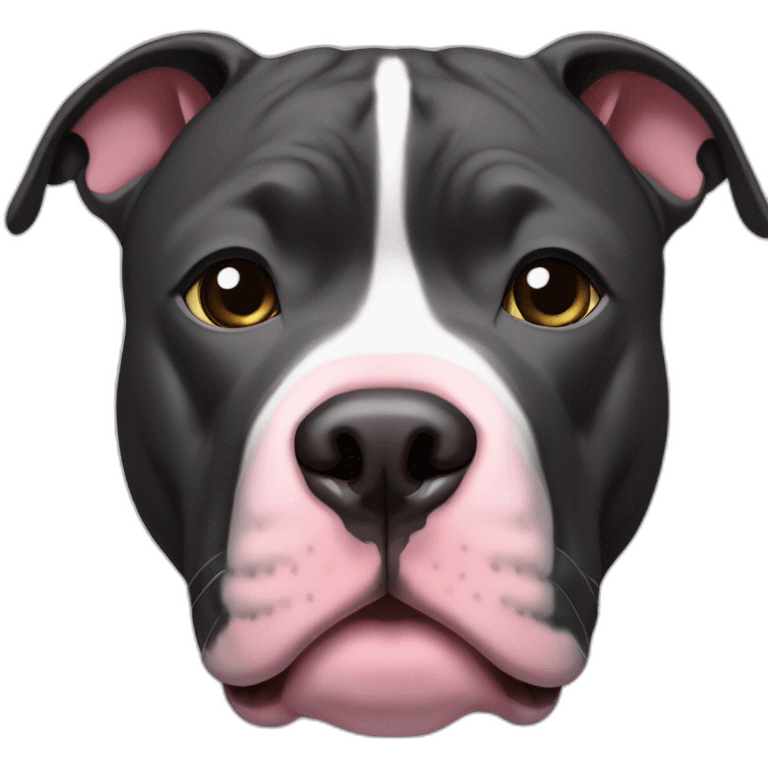 Black adult pitbull with pink mark on upper nose, with a thin white line from nose to forehead emoji