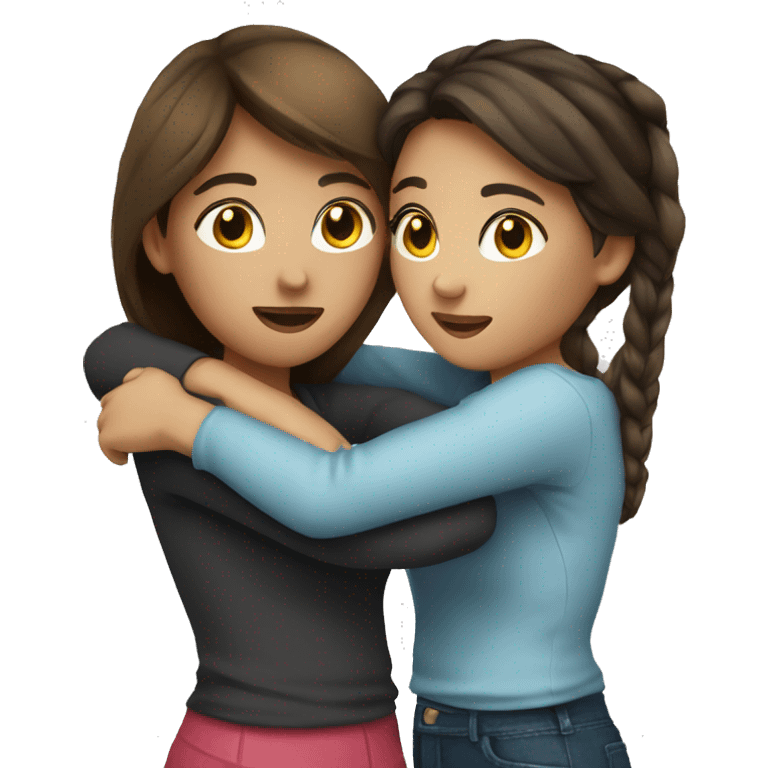 Two brunette girls hugging emoji