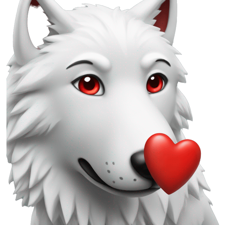 white wolf holing red heart emoji