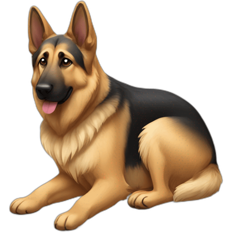 german-shepard-dog laying down with double coat fur and black ear  emoji