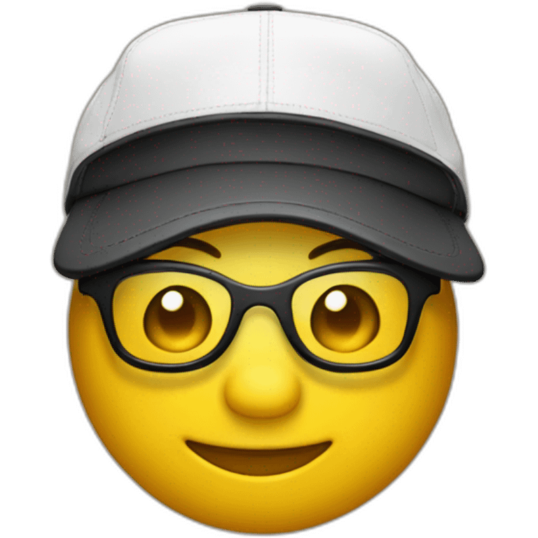 crea un emoji amarillo con lentes oscuros tipo aviador y gorra negra emoji