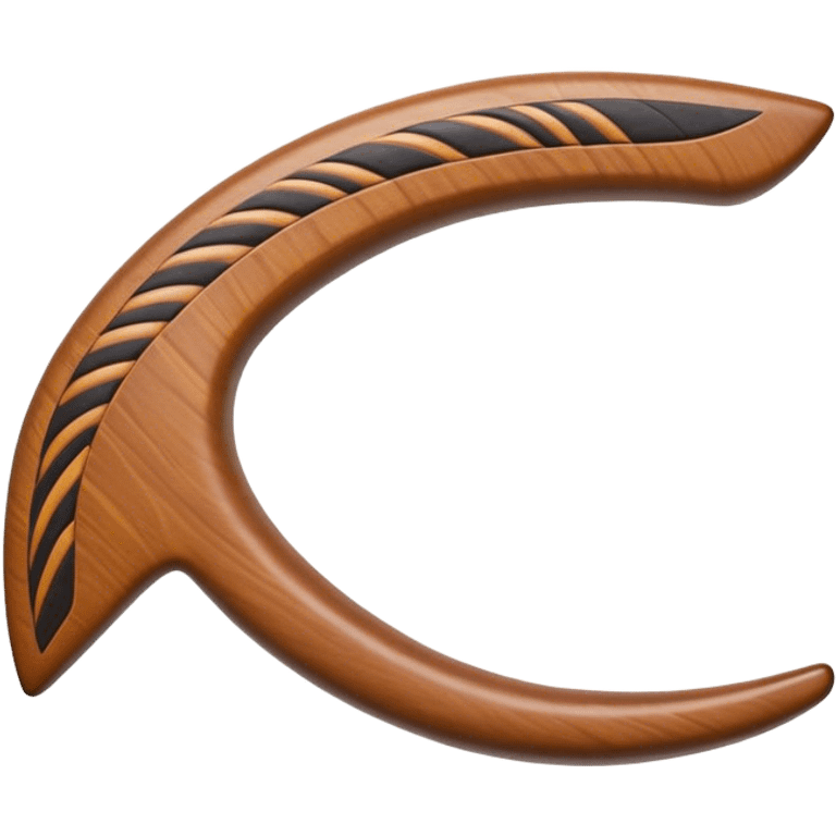 Cinematic Realistic Boomerang Emoji, depicted as a sleek, curved traditional Aboriginal tool rendered with detailed textures and a dynamic sense of motion, symbolizing cultural significance and natural craftsmanship under warm earthy lighting. emoji