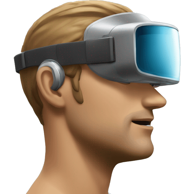 man wearing an Augmented reality headset looking up slightly while turned to the side emoji