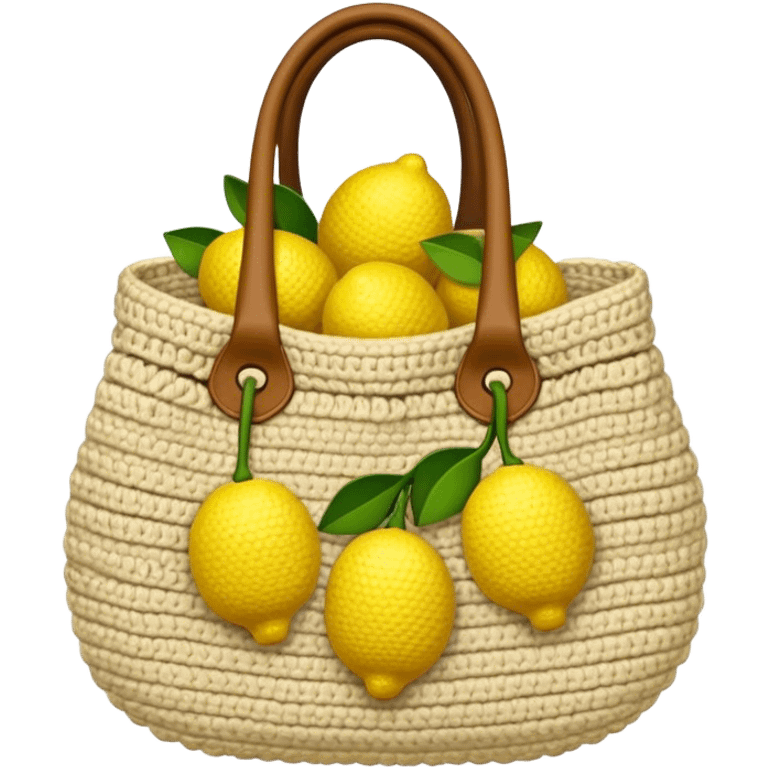 beige crocheted bag holding lemons emoji