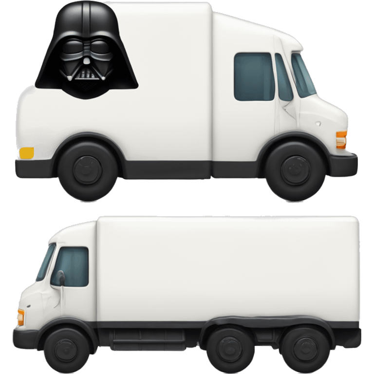 Side view of 1976 very long mail delivery truck shaped like Darth Vader’s body  emoji