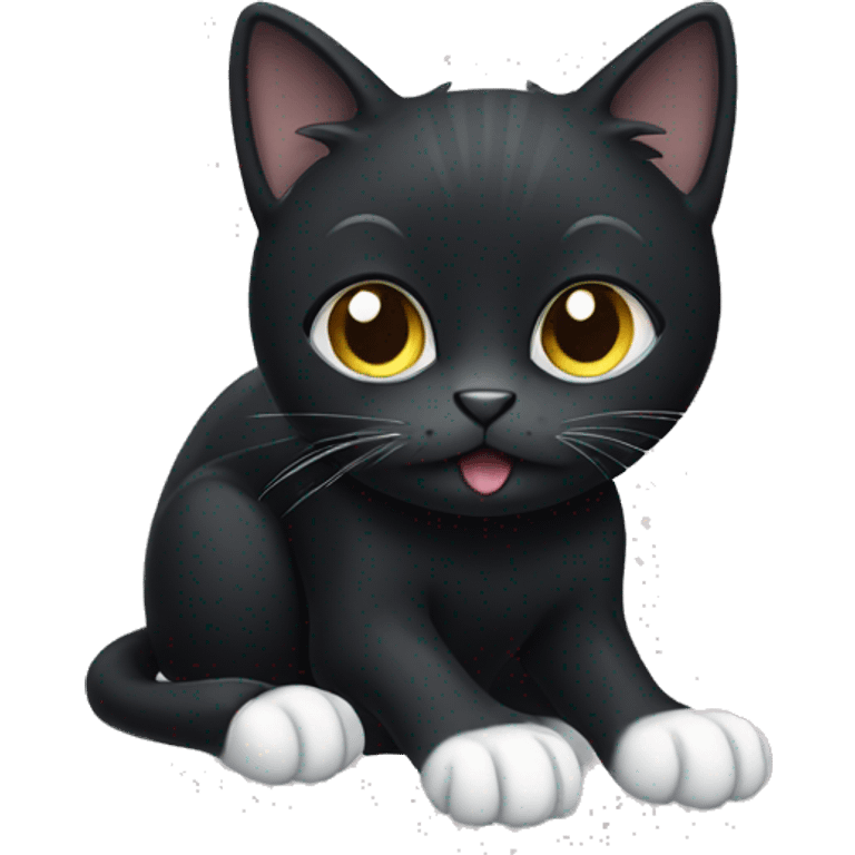 black cat with white paws emoji