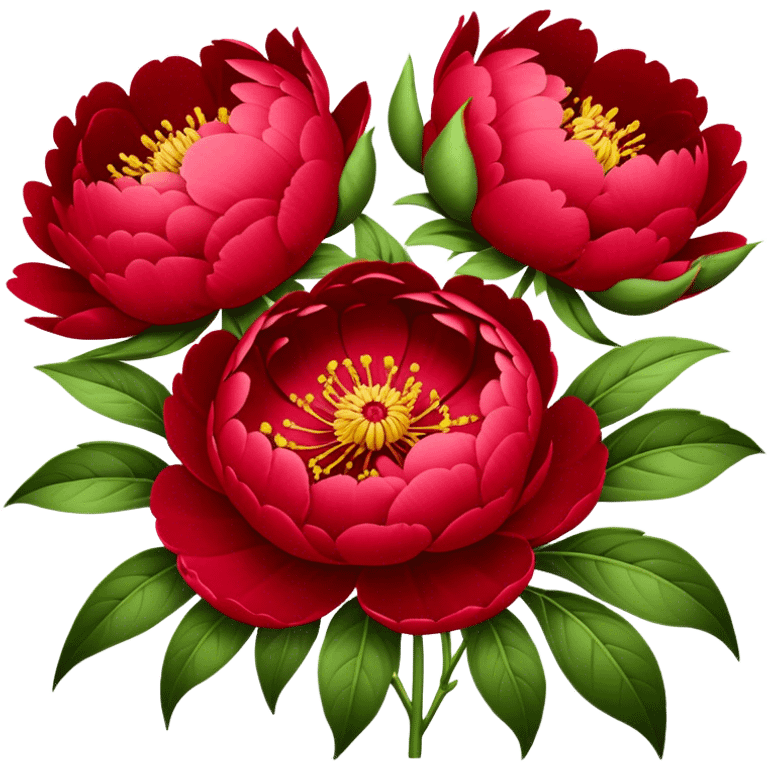 big bouquet Red Peony, luxuriant, stem, leaf emoji