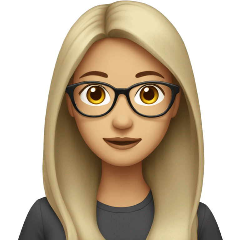 Woman with long hair and glasses and tan color looks like asian emoji