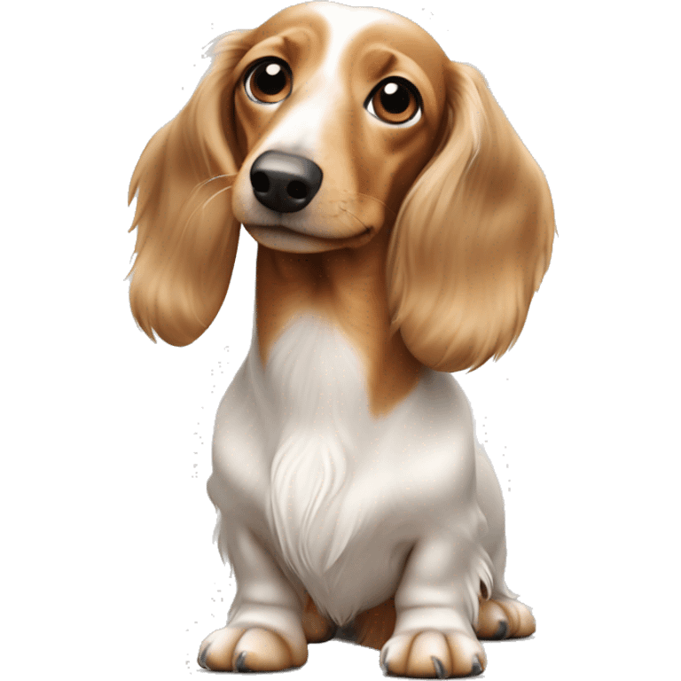 White and tan long haired dachshund  emoji