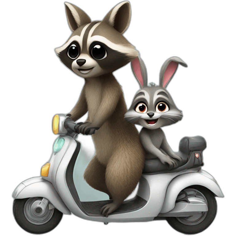 raccoon and bunny both on a scooter emoji