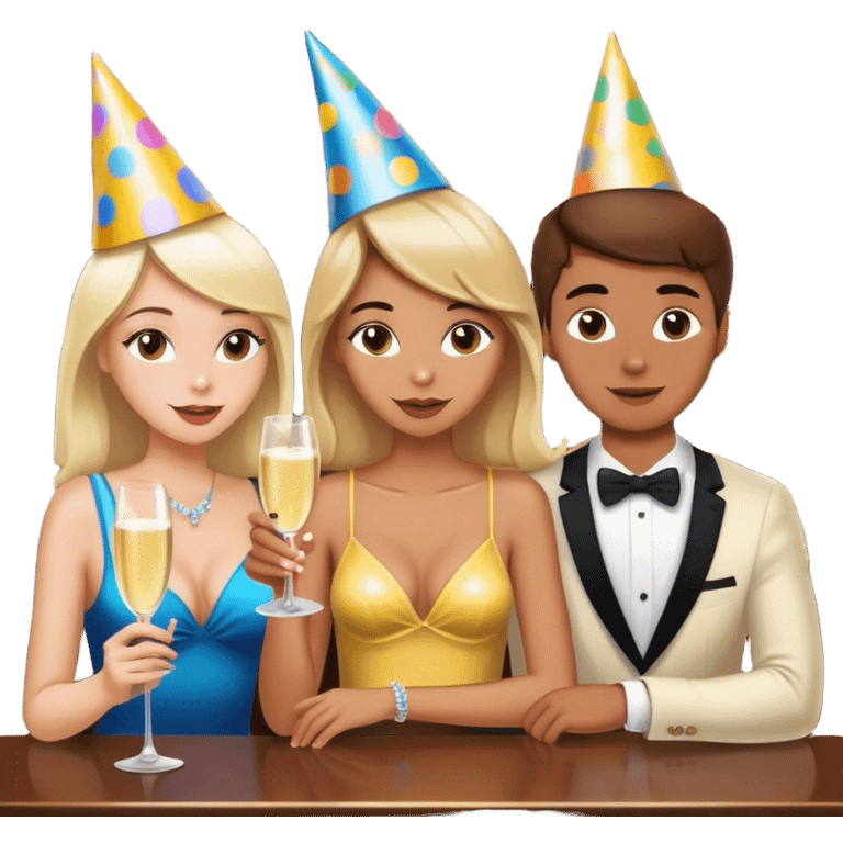 2 girls and a guy vibing in a bar on date emoji