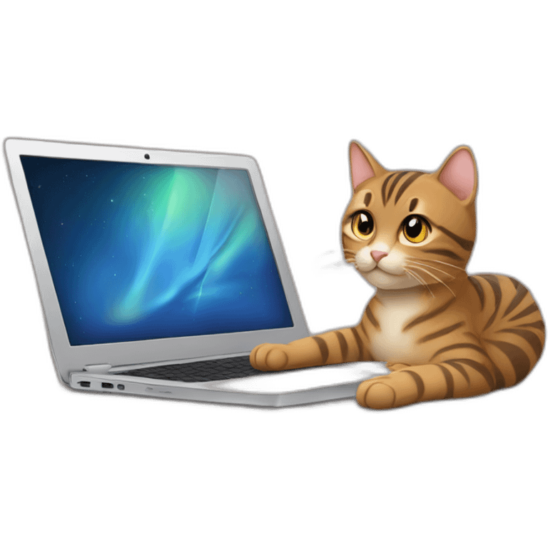 a tabby cat and a laptop, programming emoji