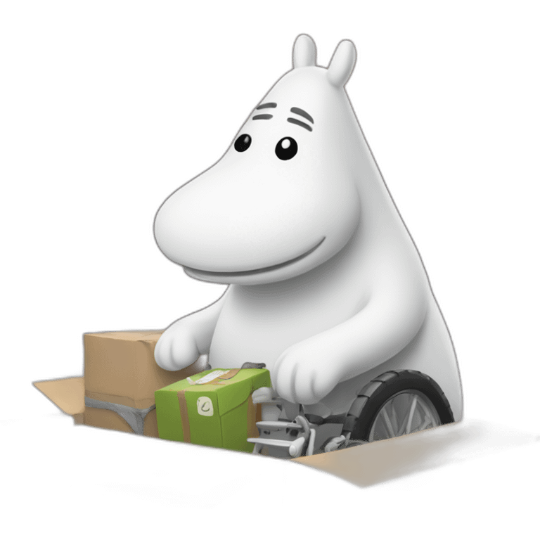 Moominpapa delivers a box with gear emoji