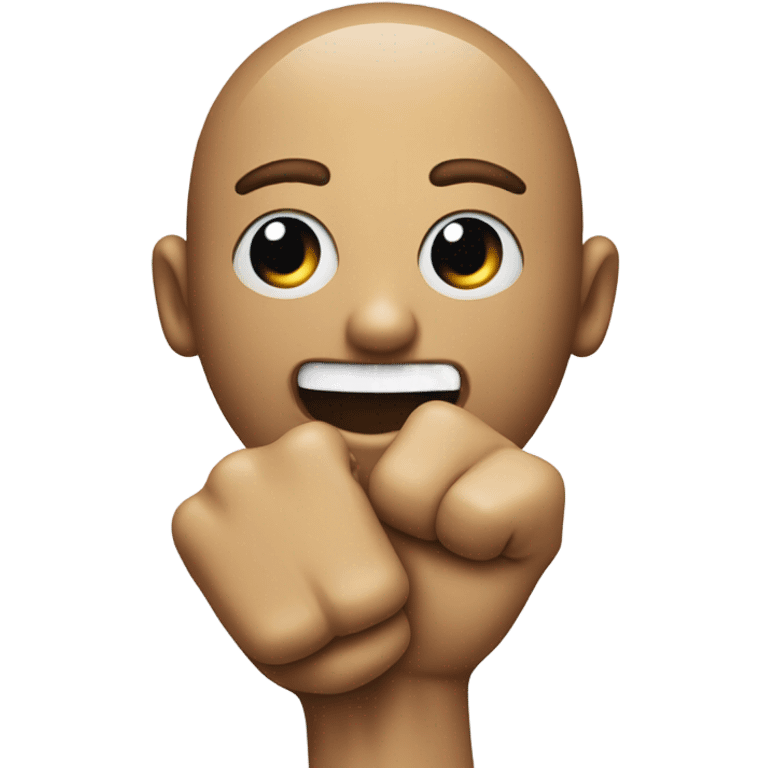 Face with arm in mouth and the arm has two balls that are the same color as the arm at the bottom of the arm and the arm is cutoff at the hand  emoji