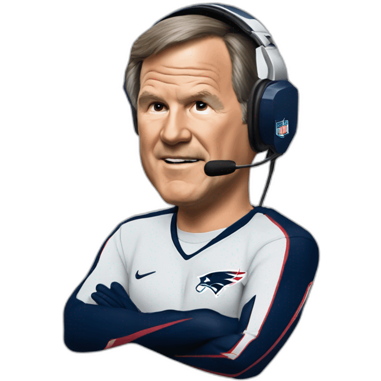 bill belichick, new england patriots, with headset andmicrophone emoji