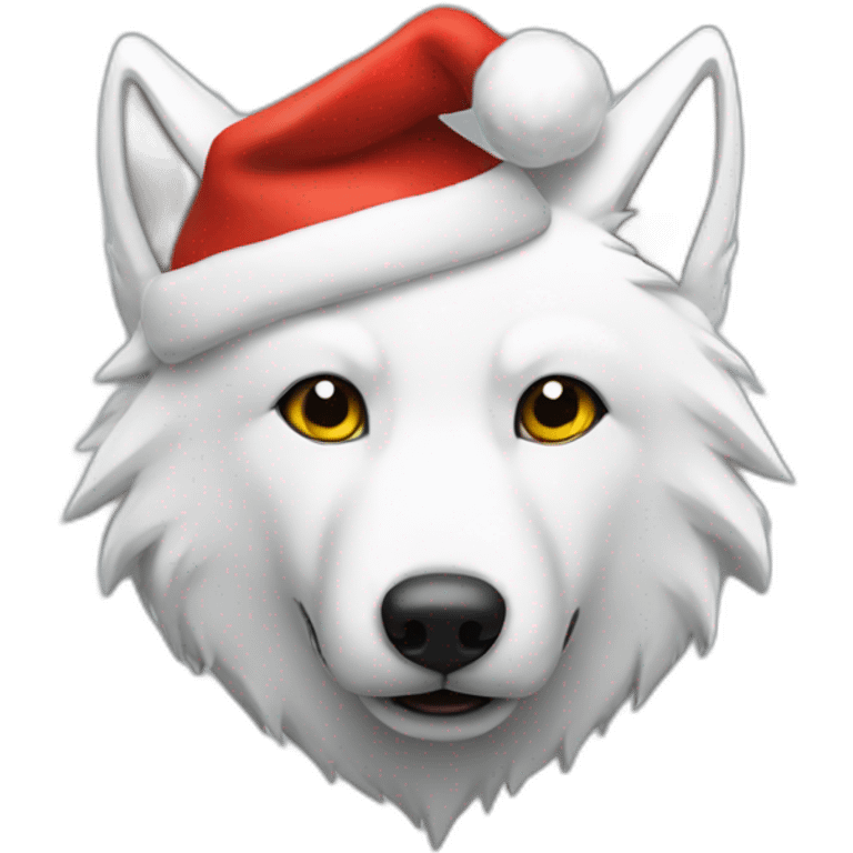 white wolf with a santa hat on emoji