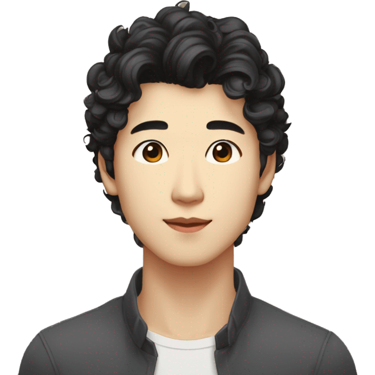 handsome styish korean male dark brown eyes mid 30s black wavy perm hair sharp chin and jawline emoji