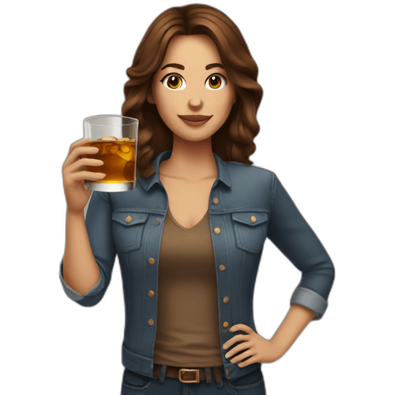 Woman brown hair drink whisky emoji