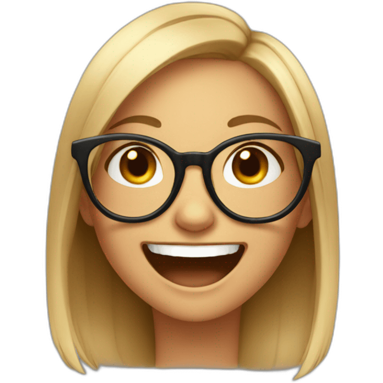 A girl with hair wearing glasses and her eyes are big and laughing  emoji