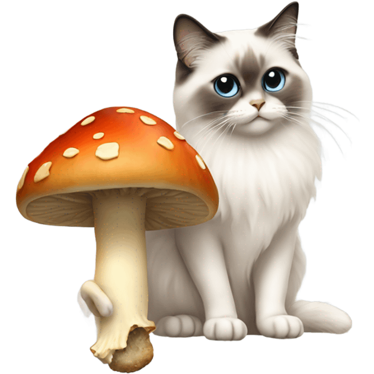 Ragdoll cat eating a mushroom emoji