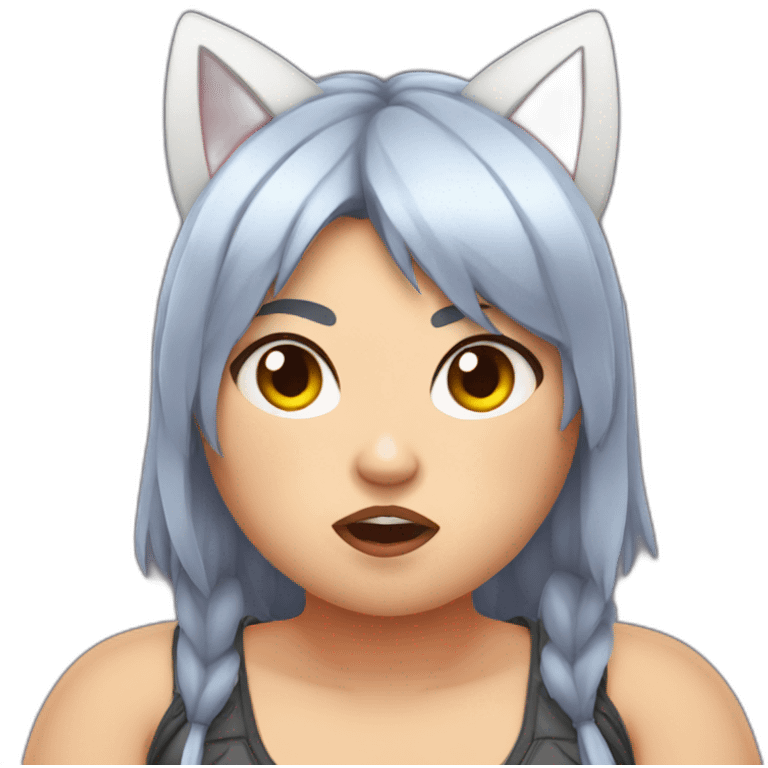 Chubby girl with cat ears angry emoji