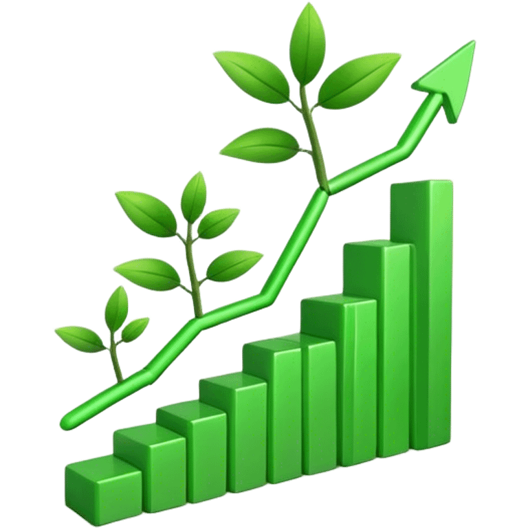 Cinematic realistic 3d green growing graph emoji