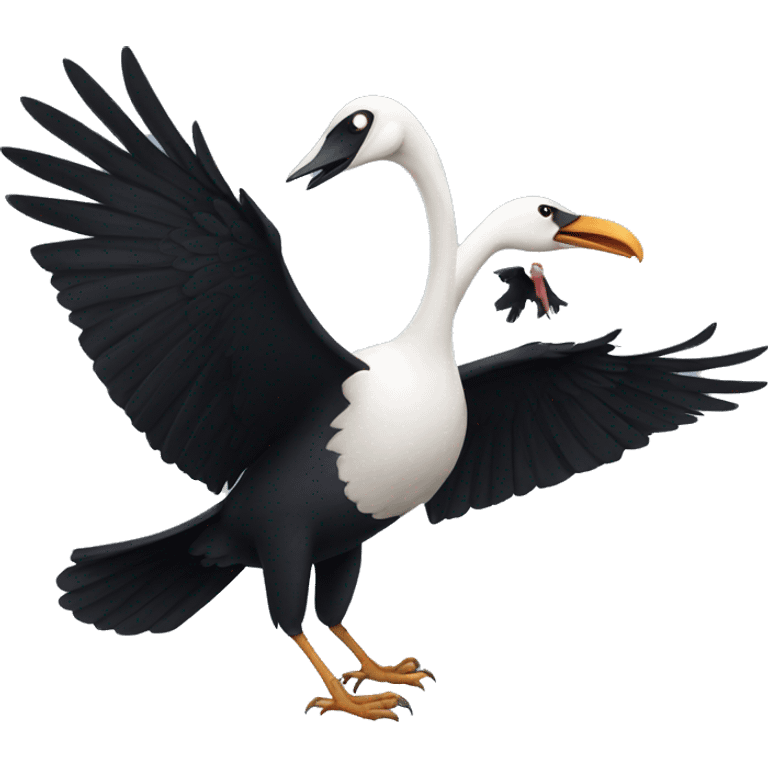 a crow fighting a swan emoji