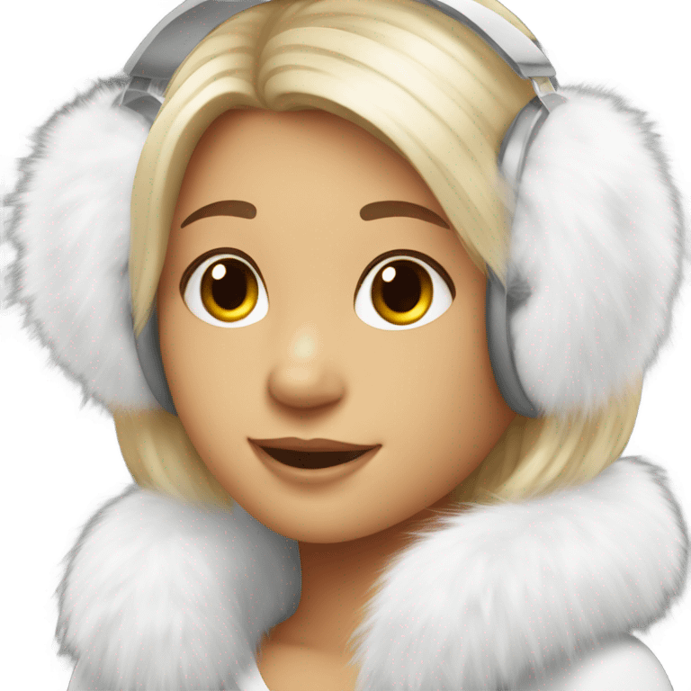 Girl in white big fluffy fur earmuffs emoji