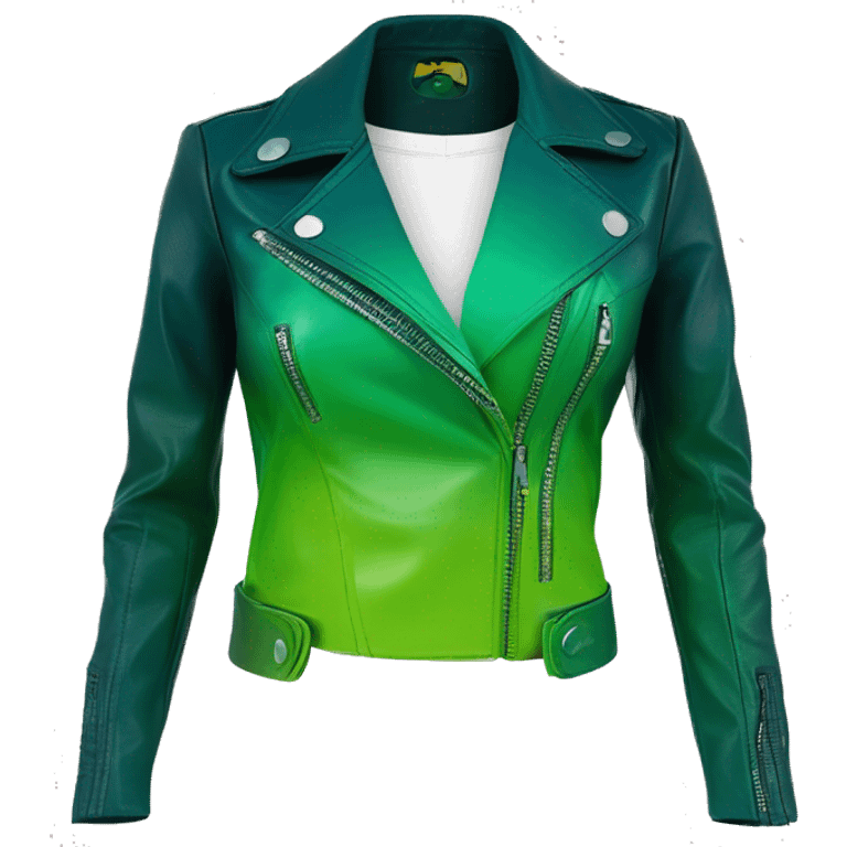 Realistic isolated side view of an open dark teal,lime green,mint green and emerald green ombre bolero fashion leather jacket. emoji