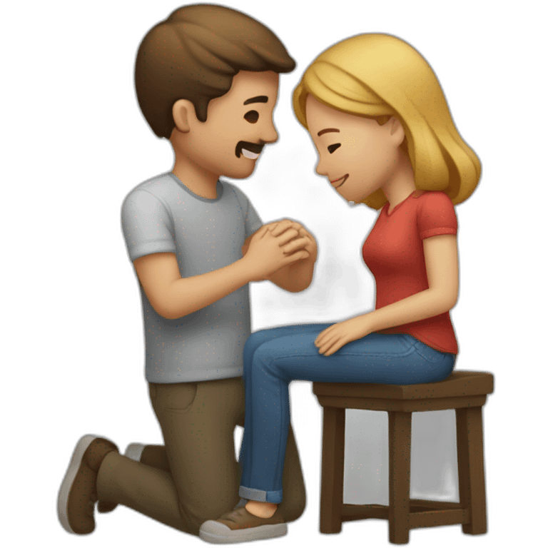 Man on knee patting woman’s head emoji