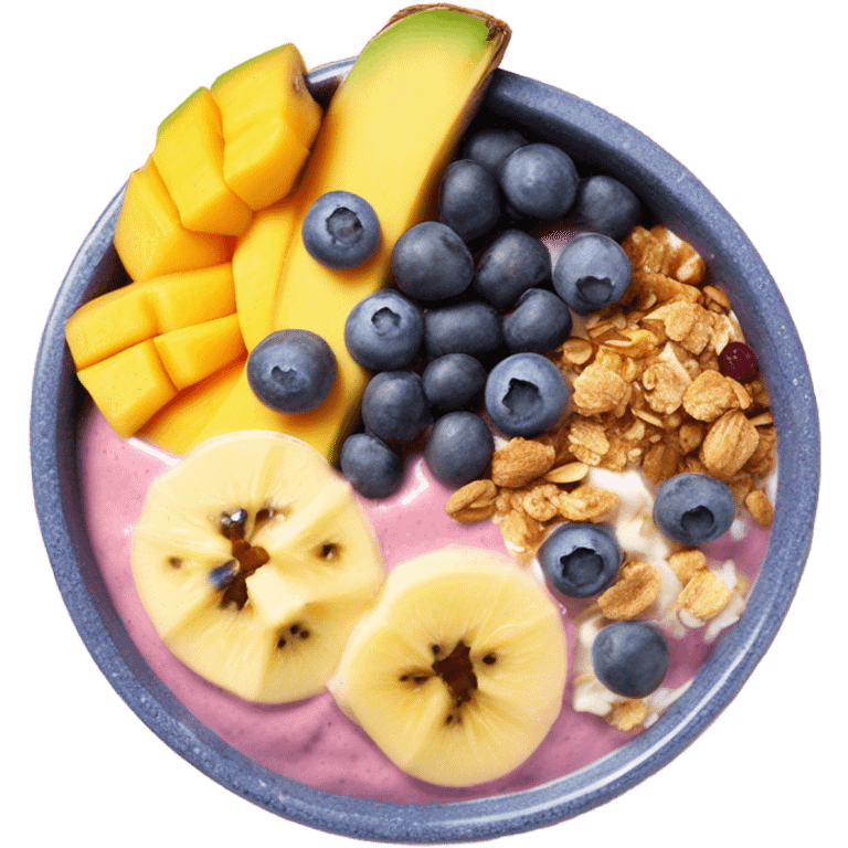 Mango smoothie bowl with toppings and blueberries  emoji