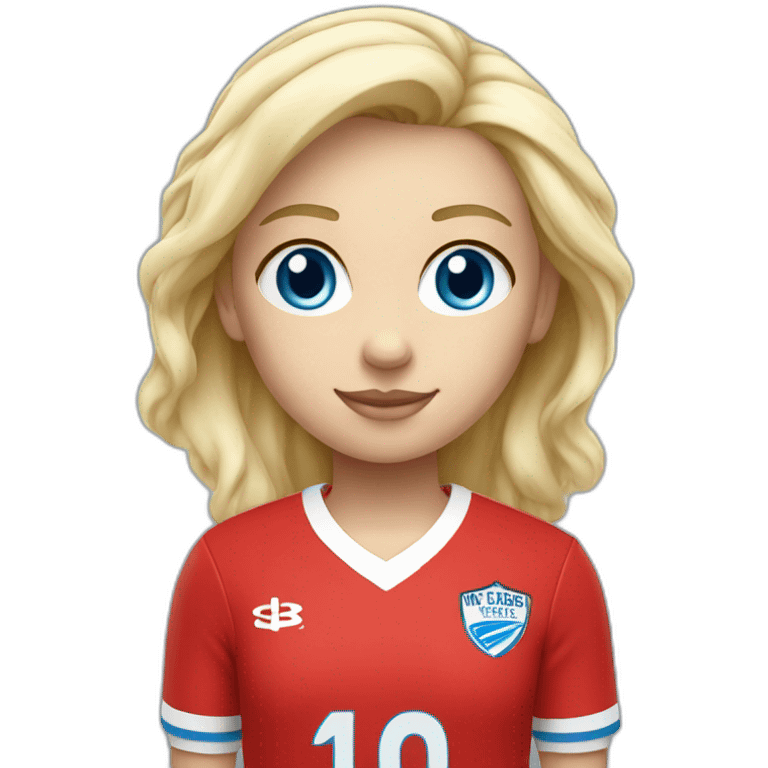 White blonde blue eyed girl with Red soccer Shirt emoji